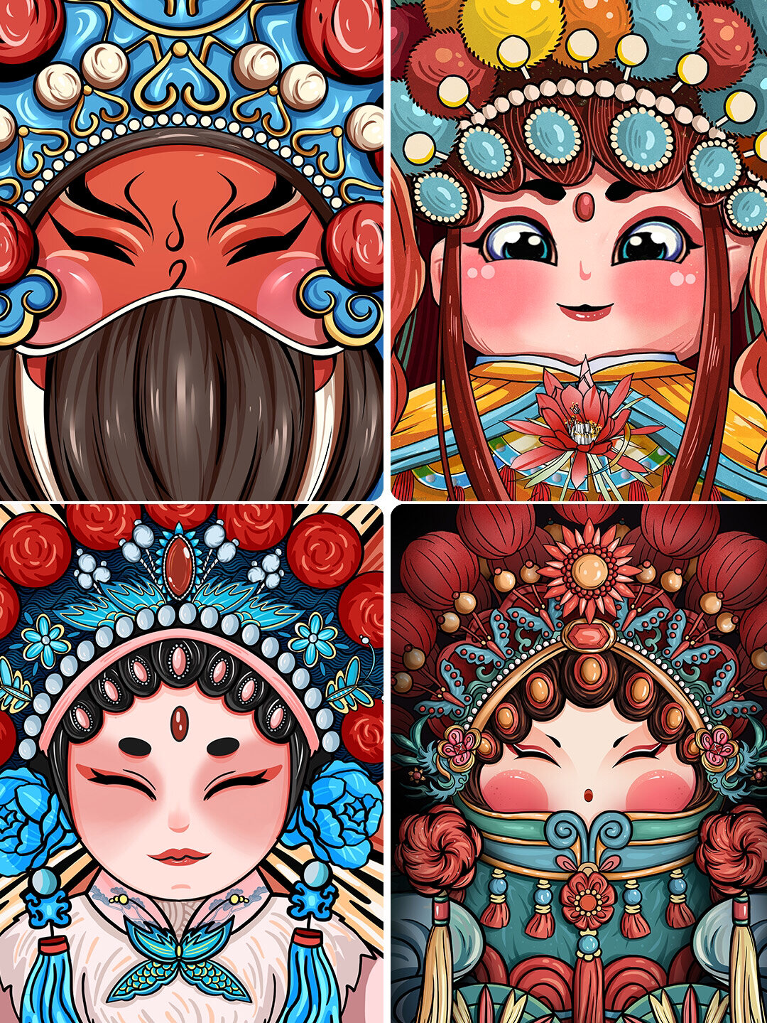 卡通京剧花旦97人物特写脸谱插画97psd素材