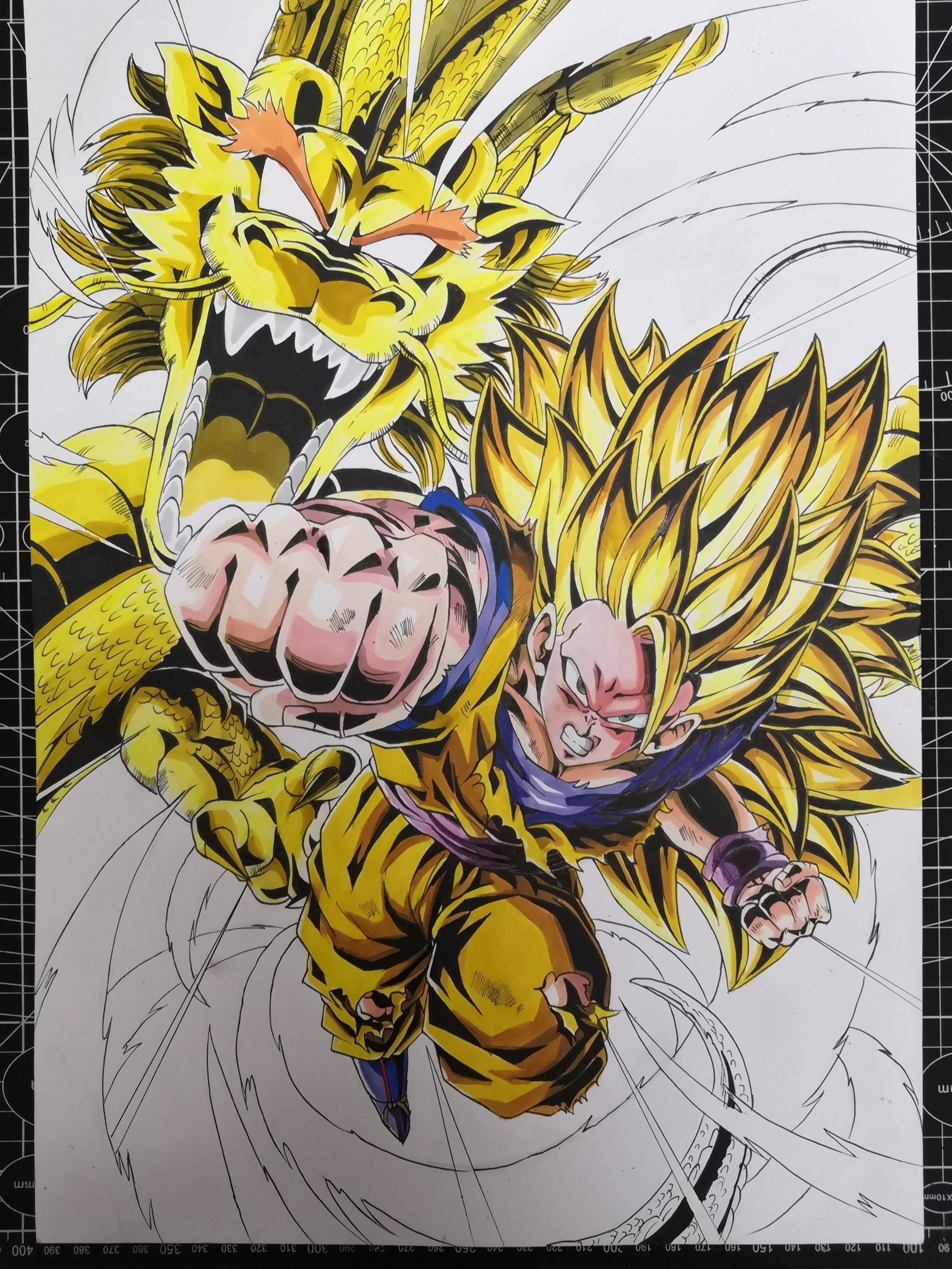 手绘七龙珠悟空 尺寸:a3 纸:荷兰白卡纸400g 勾线:樱花针管笔 上色:法