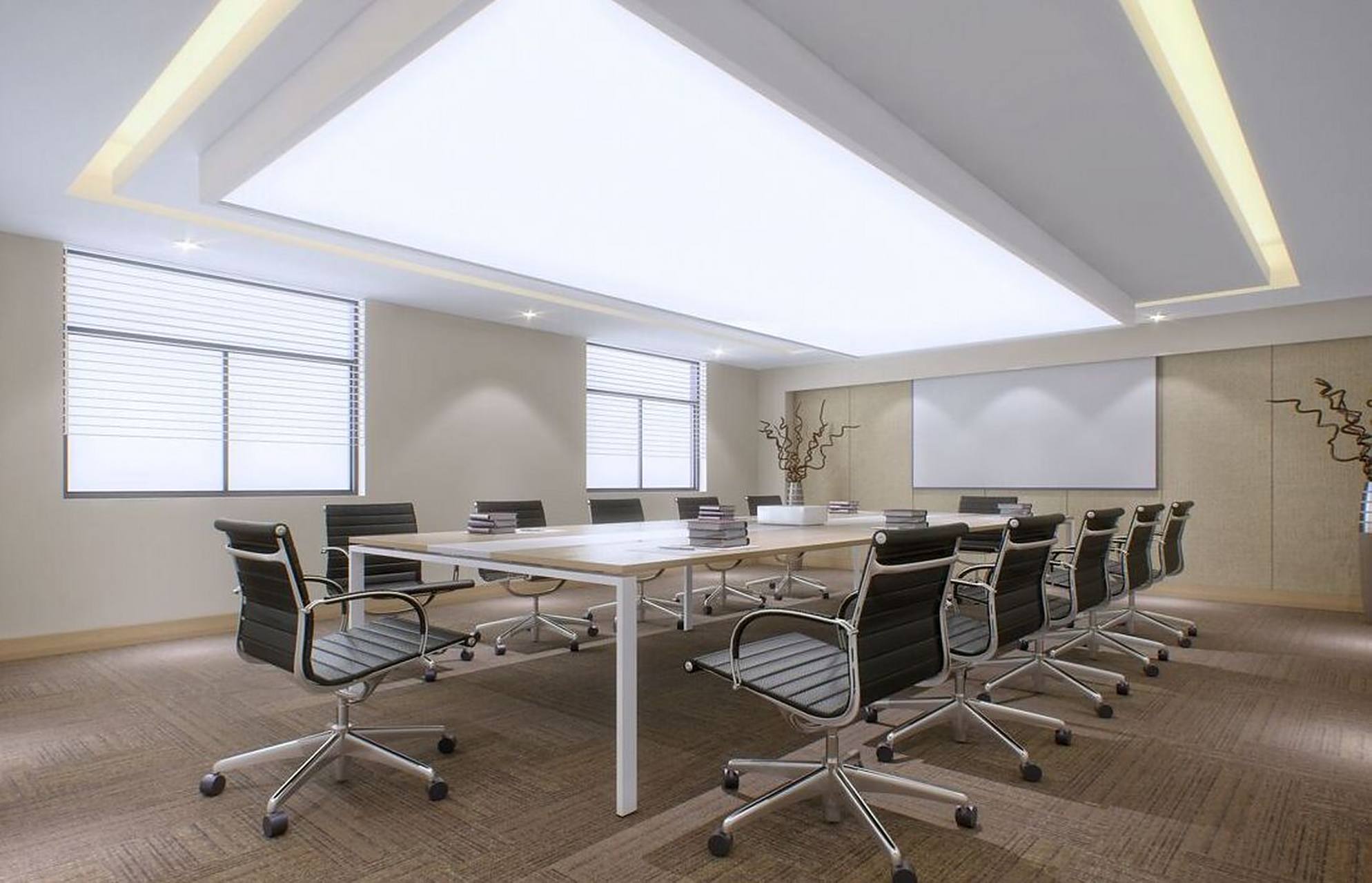 办公室会议室效果图|36套办公室装修案例一 随着现代化多媒体会议在各