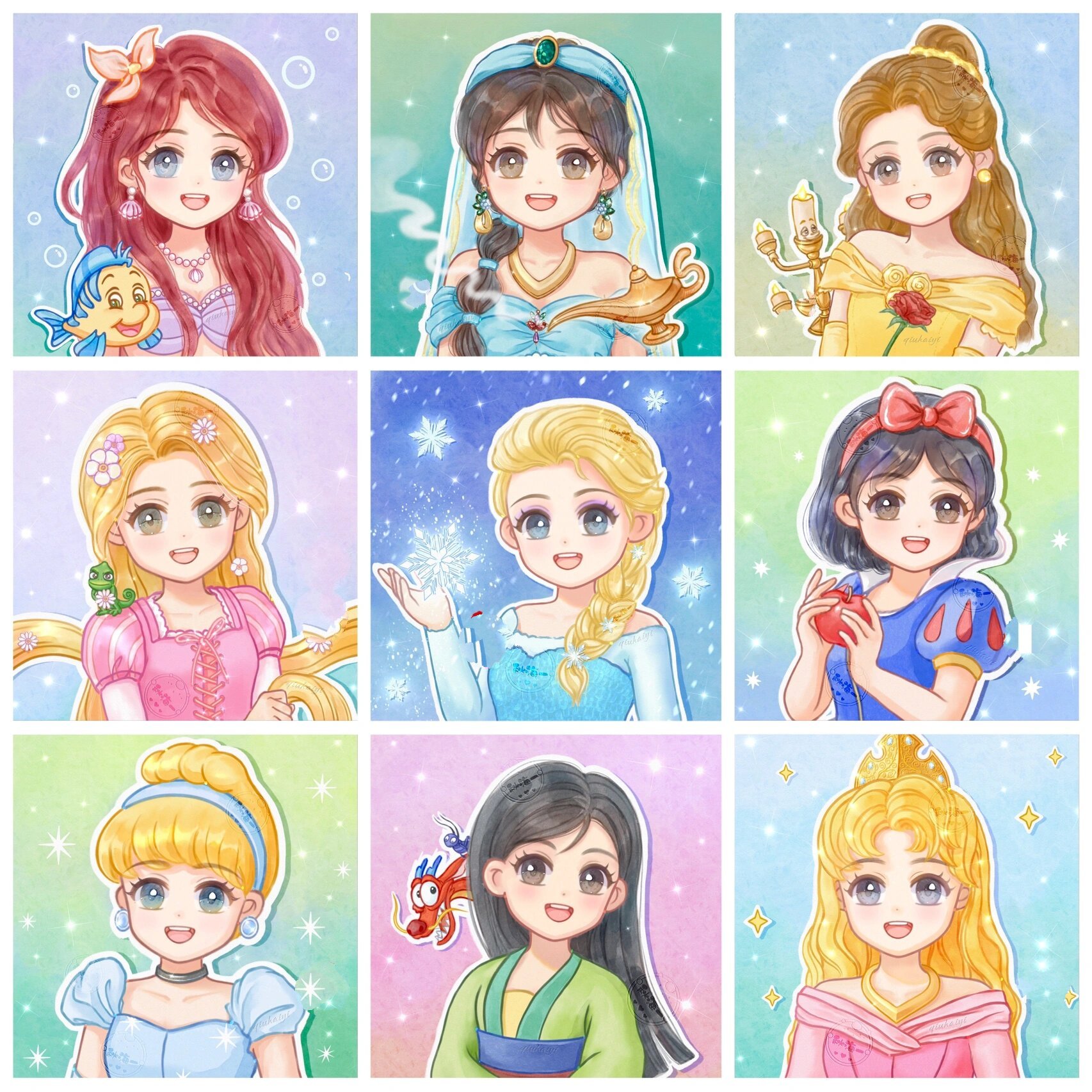 九宫格|迪士尼公主合集|可爱头像|q版头像