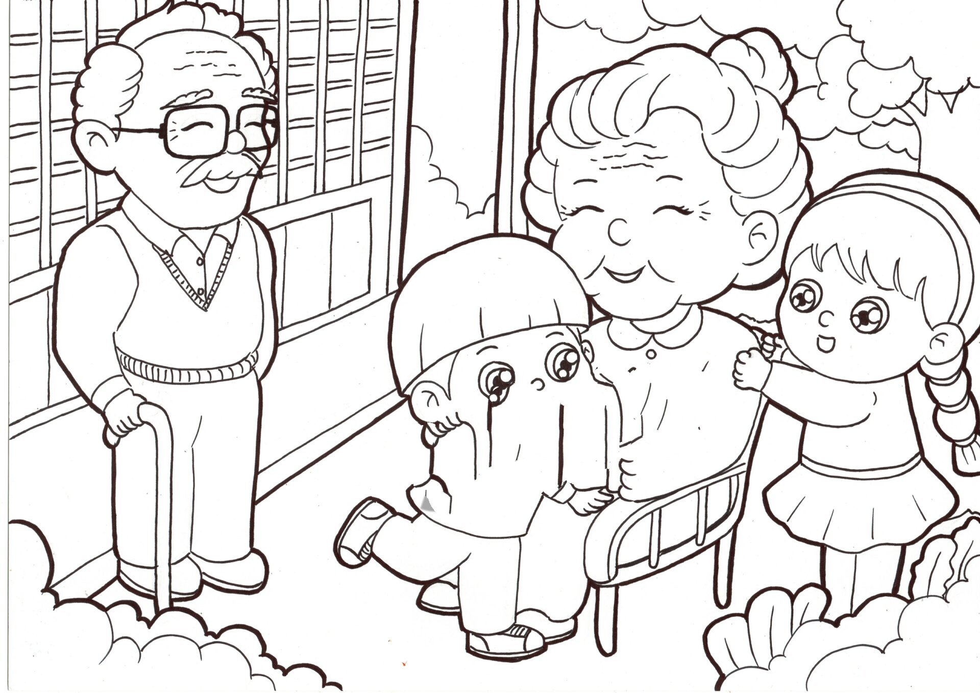 尊老敬老爱老主题绘画 重阳节主题绘画.尊老爱幼.秋高气爽