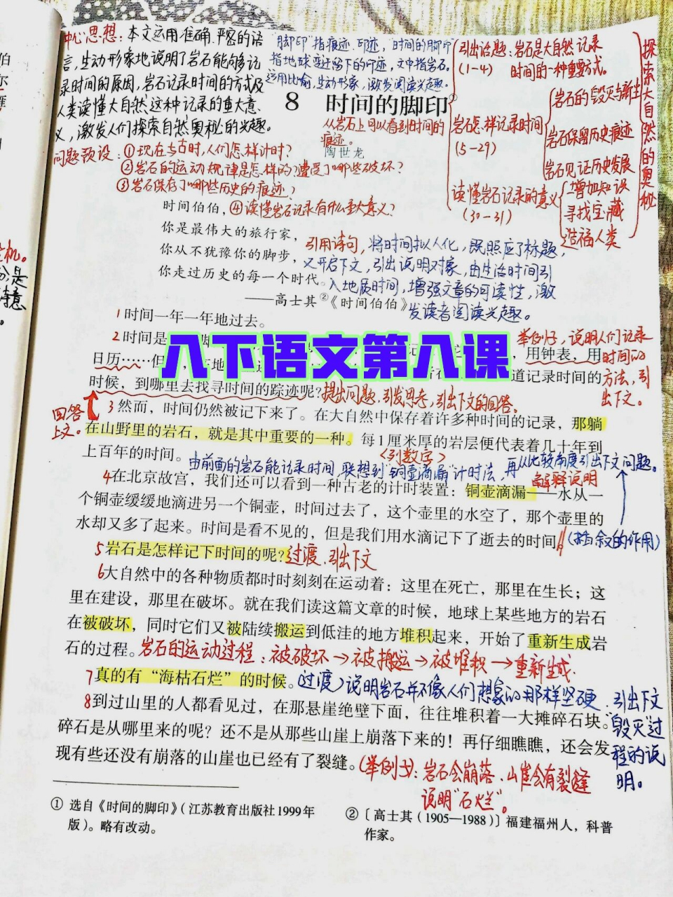 八下语文备课笔记之《时间的脚印》 本文的标题虽然是"时间的脚印"
