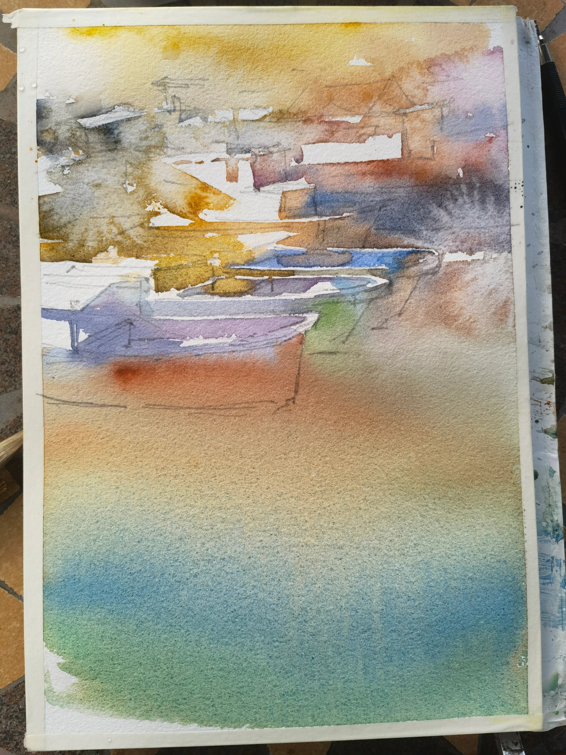 【水彩写生】no315《北海侨港》水彩风景画 北海侨港风情街后面的避风