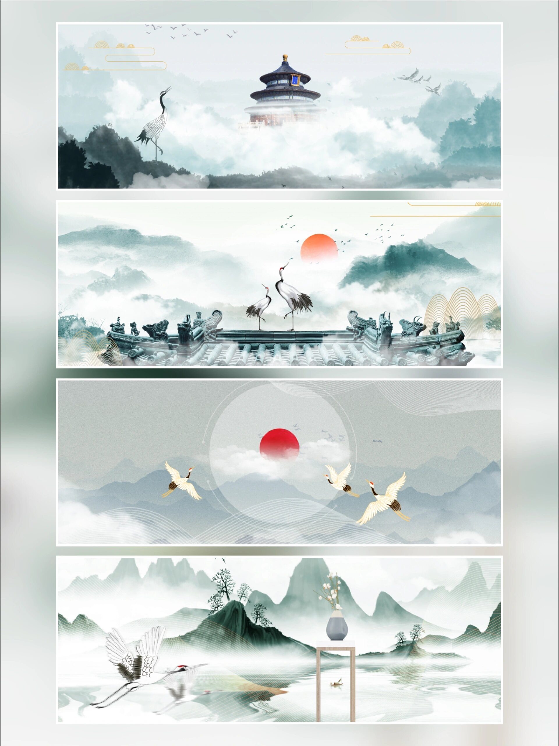 鹤象征着自 由,灵性和长寿 分享一组水墨仙鹤背景素材 水墨画强调笔墨