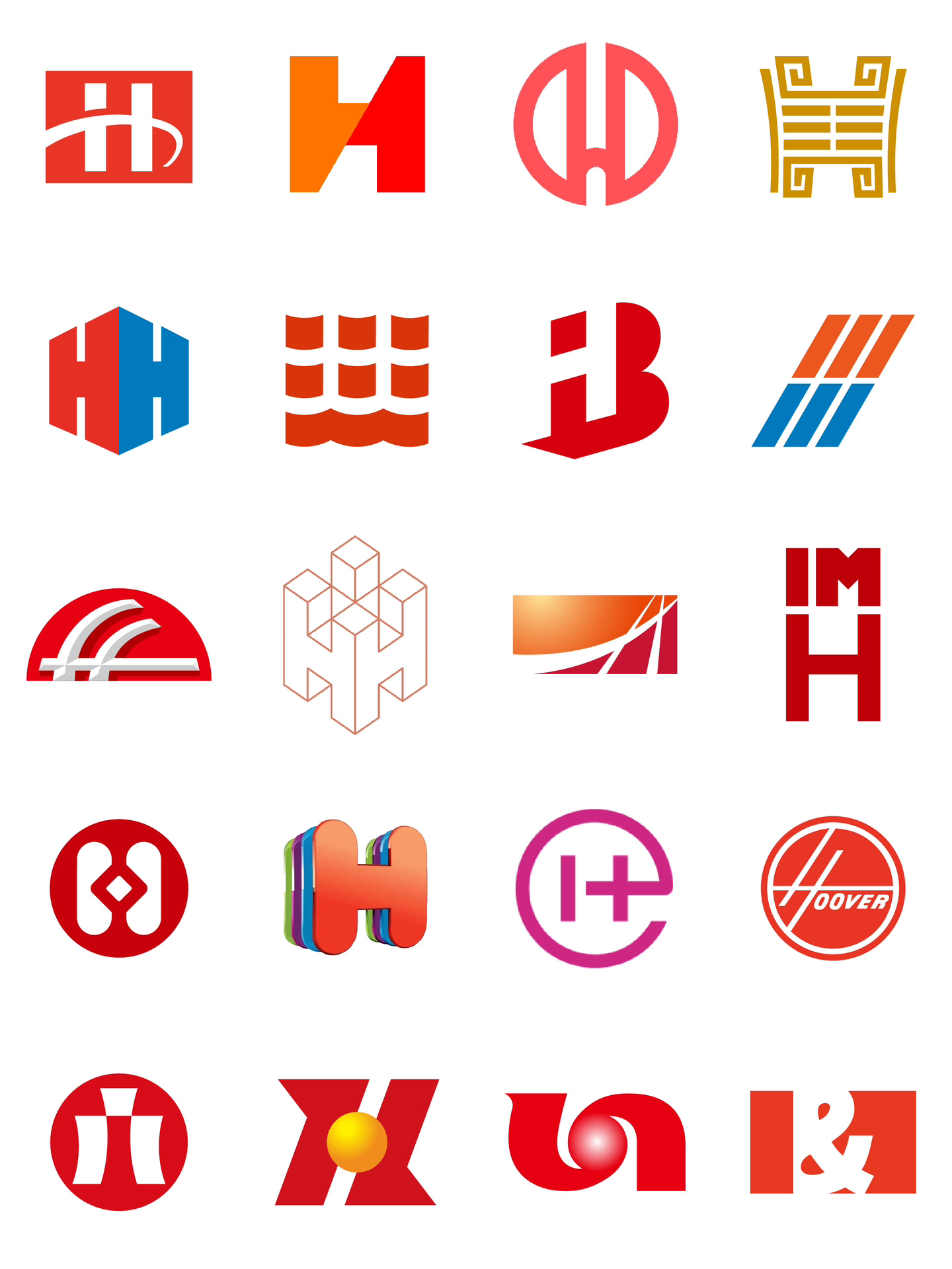 140个英文字母logo设计-h 字母h,上下左右对称,容易产生创意点,这里大