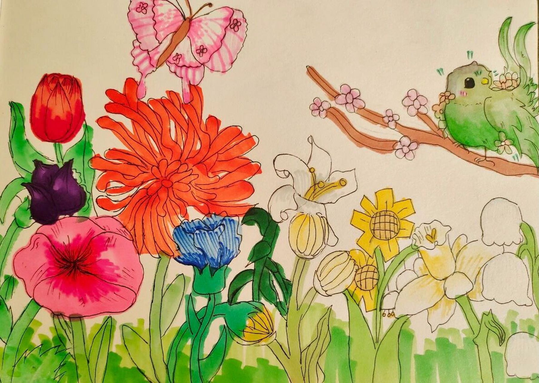 花儿朵朵怎么画四年级图片