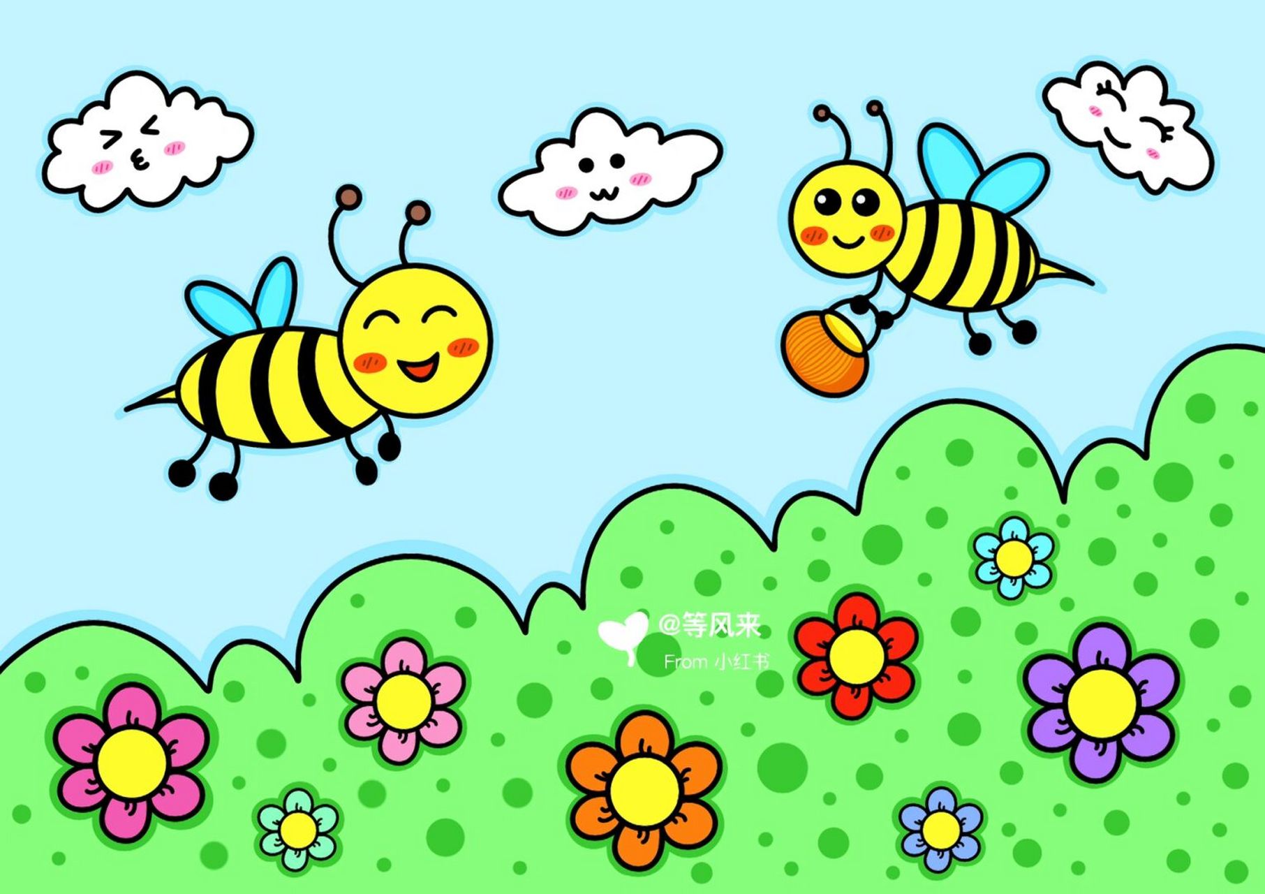 五一劳动节 小蜜蜂创意画 儿童画简笔画线稿 #创意美术儿童画# #儿童