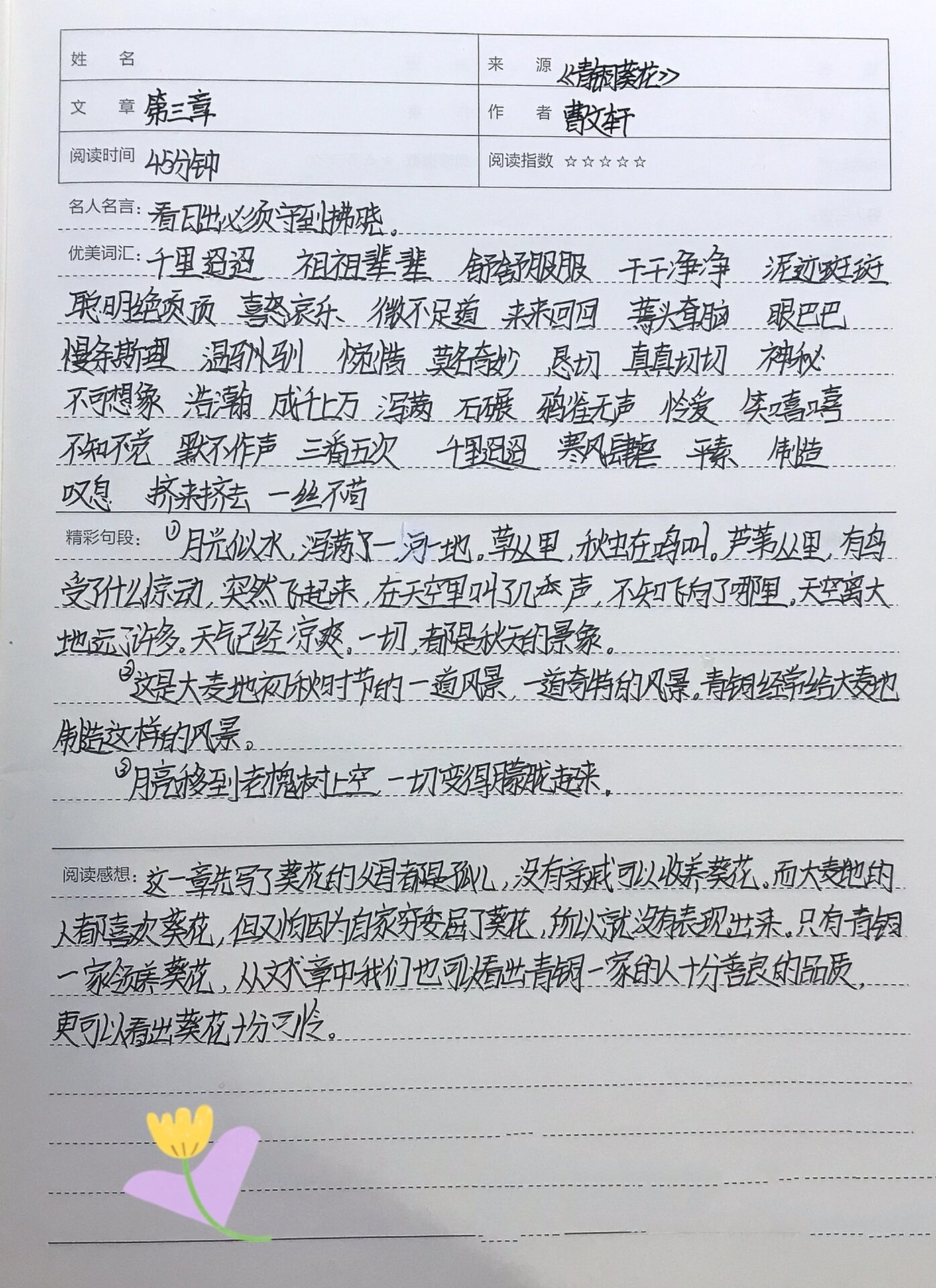 《青铜葵花》第三章的