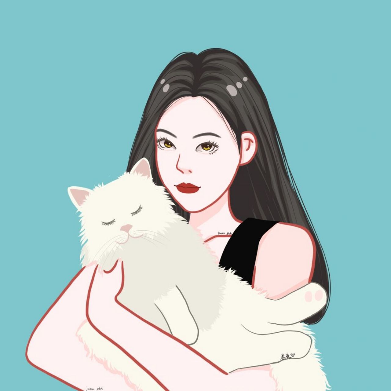 插画 | 头像 | 93抱猫咪的小姐姐 94图片可做个人头像,和人壁纸