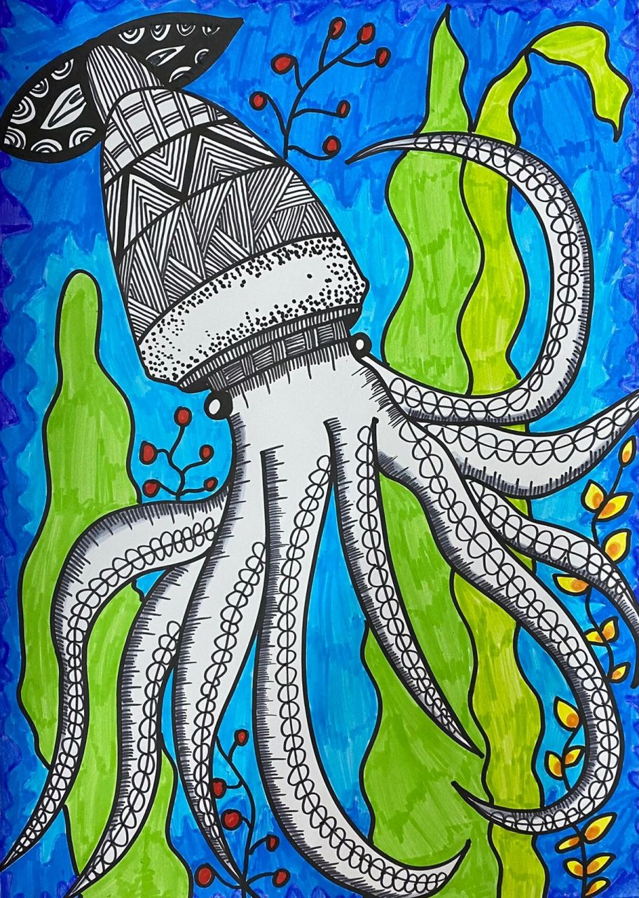 创意儿童画/线描《章鱼99》后附详细步骤图         线描 《章鱼