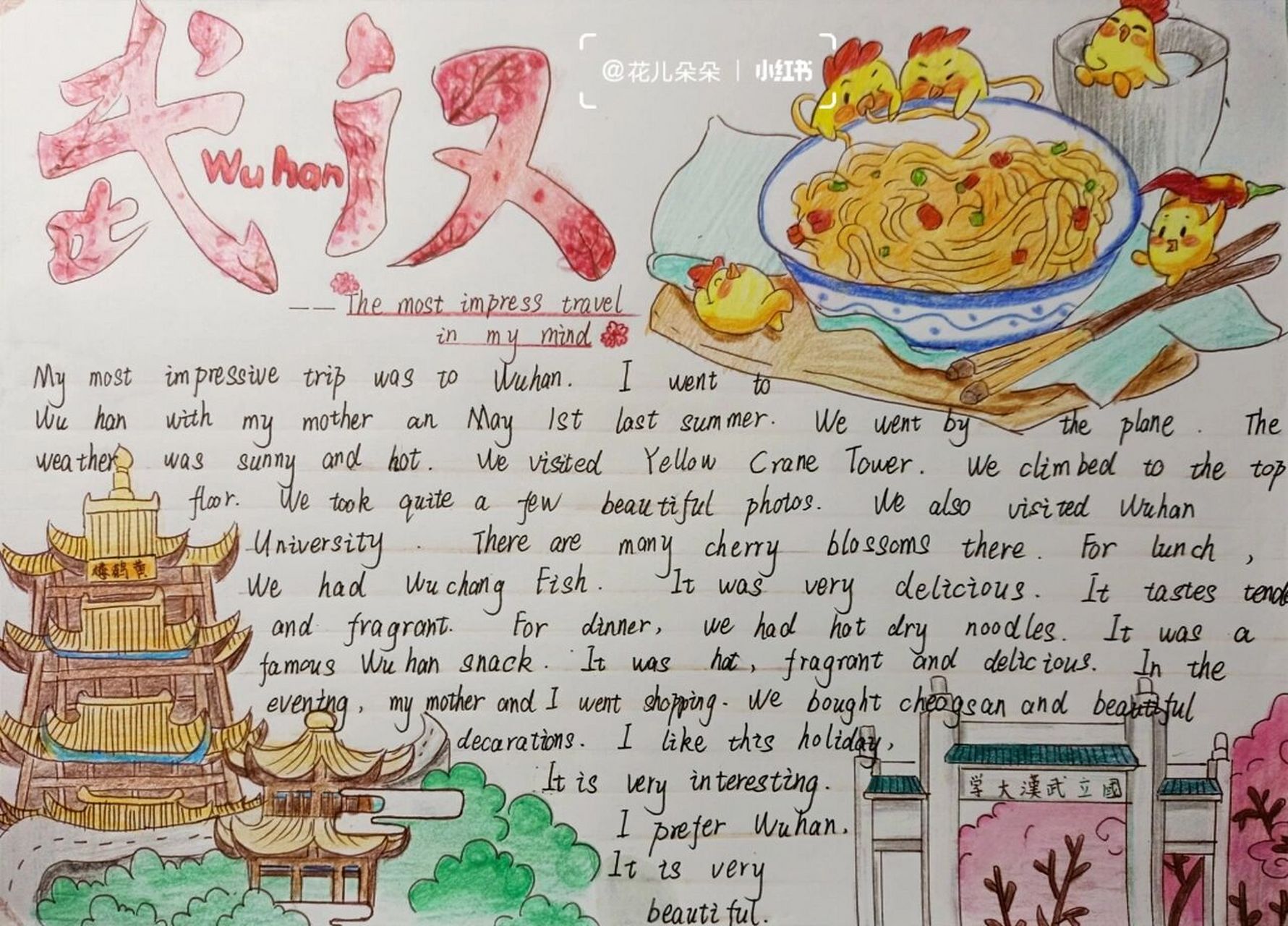 英语手抄报——我印象最深的一次旅游   六年级下册英语手抄报——我