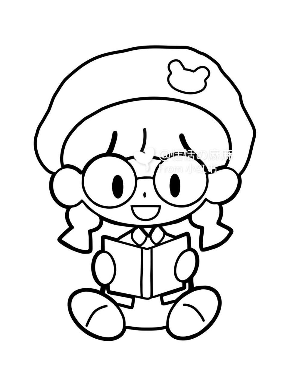 爱看书,爱上学的卡通可爱人物简笔画素材 这么可爱小人,可以打印涂色