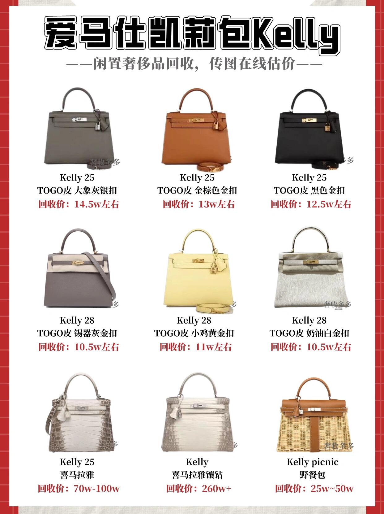 爱马仕kelly|凯莉包不同颜色皮质行情价格