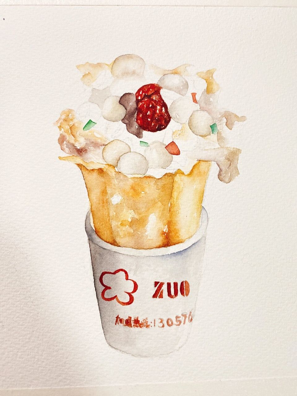 水彩美食 南京小吃梅花糕 五年没回国了 想家 还有鸭血粉丝汤牛肉锅贴