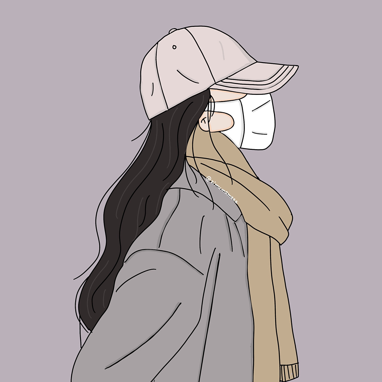 插画头像|戴帽子不露脸女生头       #   今日无文案