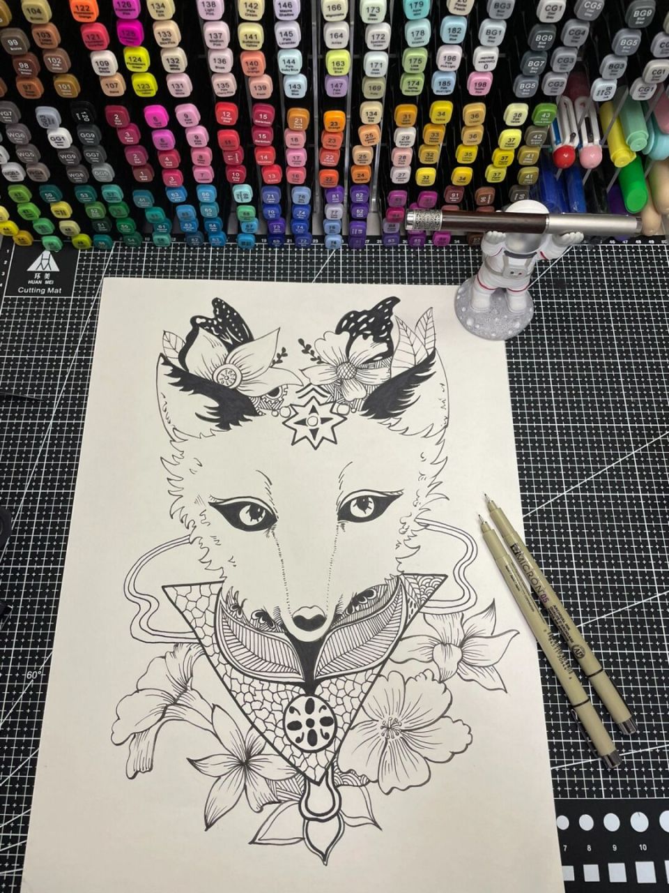 狐狸02黑白线描画含步骤 #绘画# #儿童画# #线描# #黑白线描画