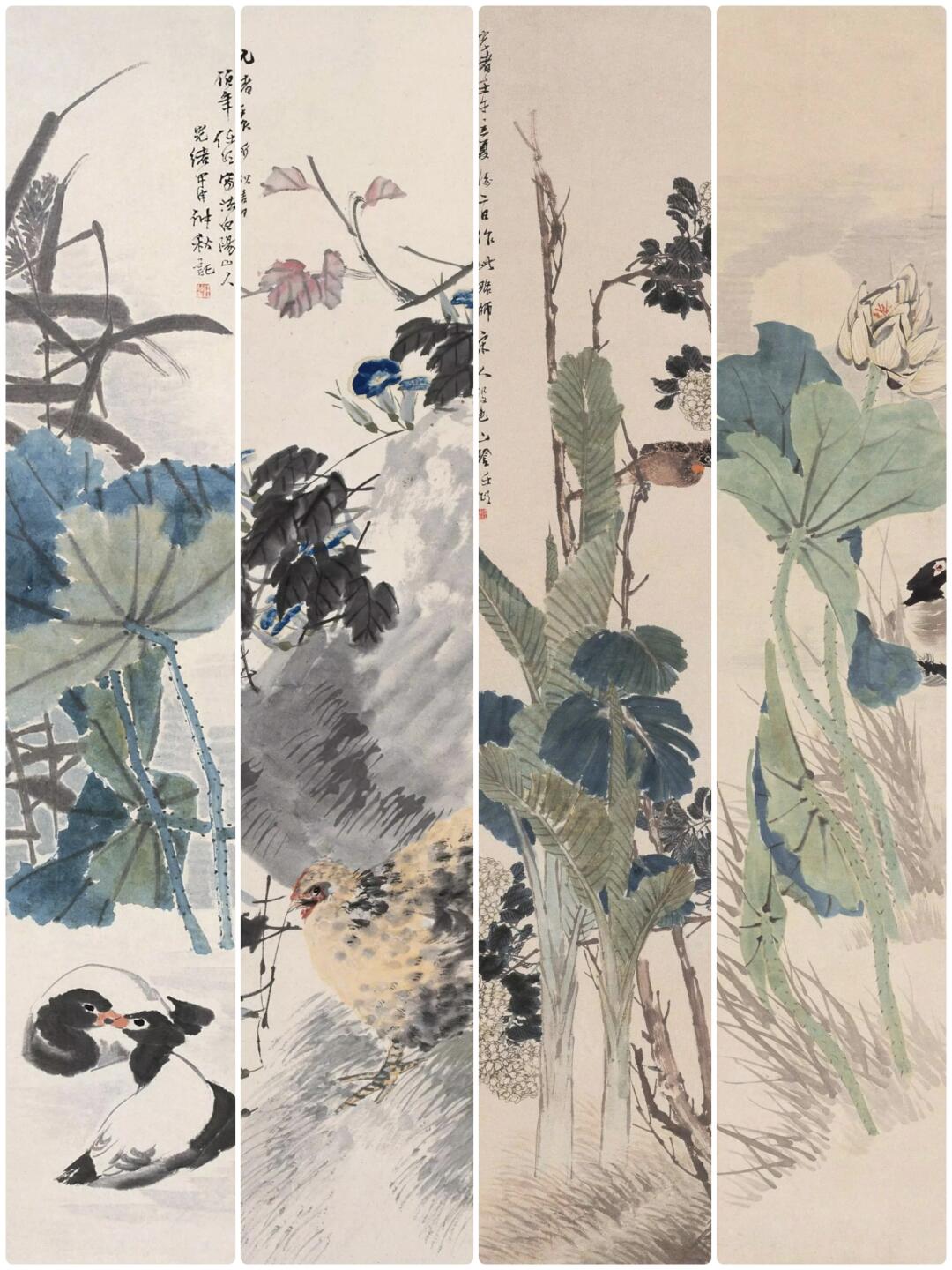 代表作有藏于徐悲鸿纪念馆的《紫藤翠鸟图》轴等.对近现代花鸟