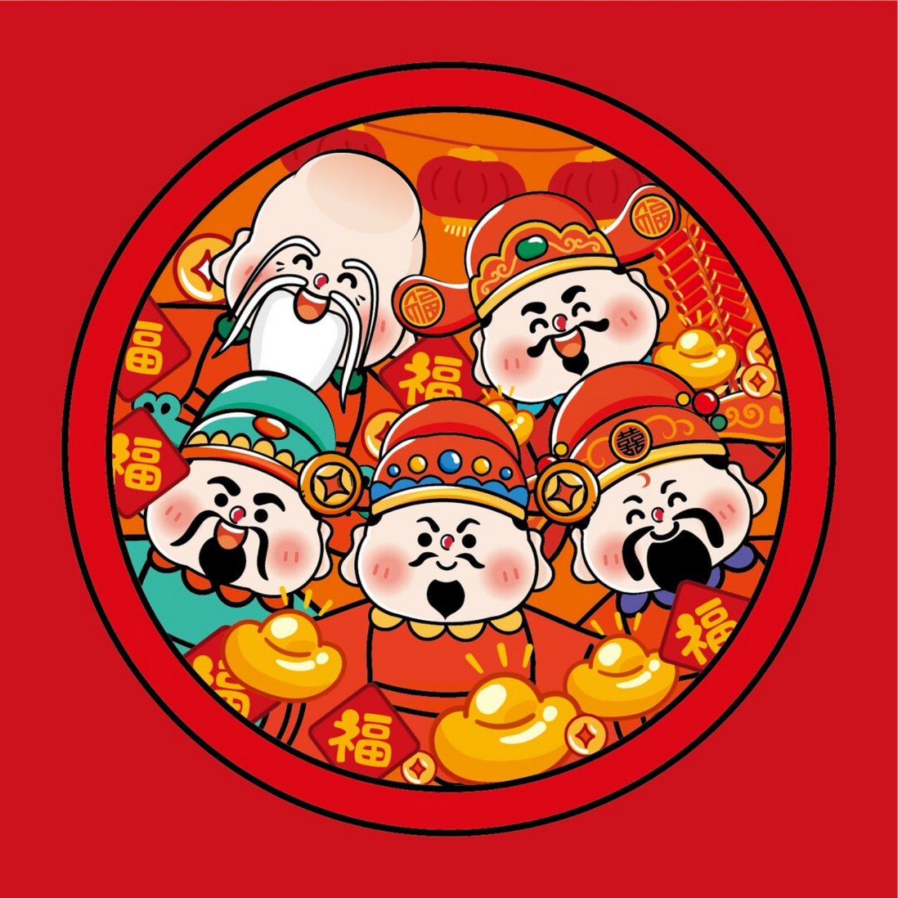 新设计了个小财神,财神ip卡通形象插画,传统的财神形象结合现代卡通