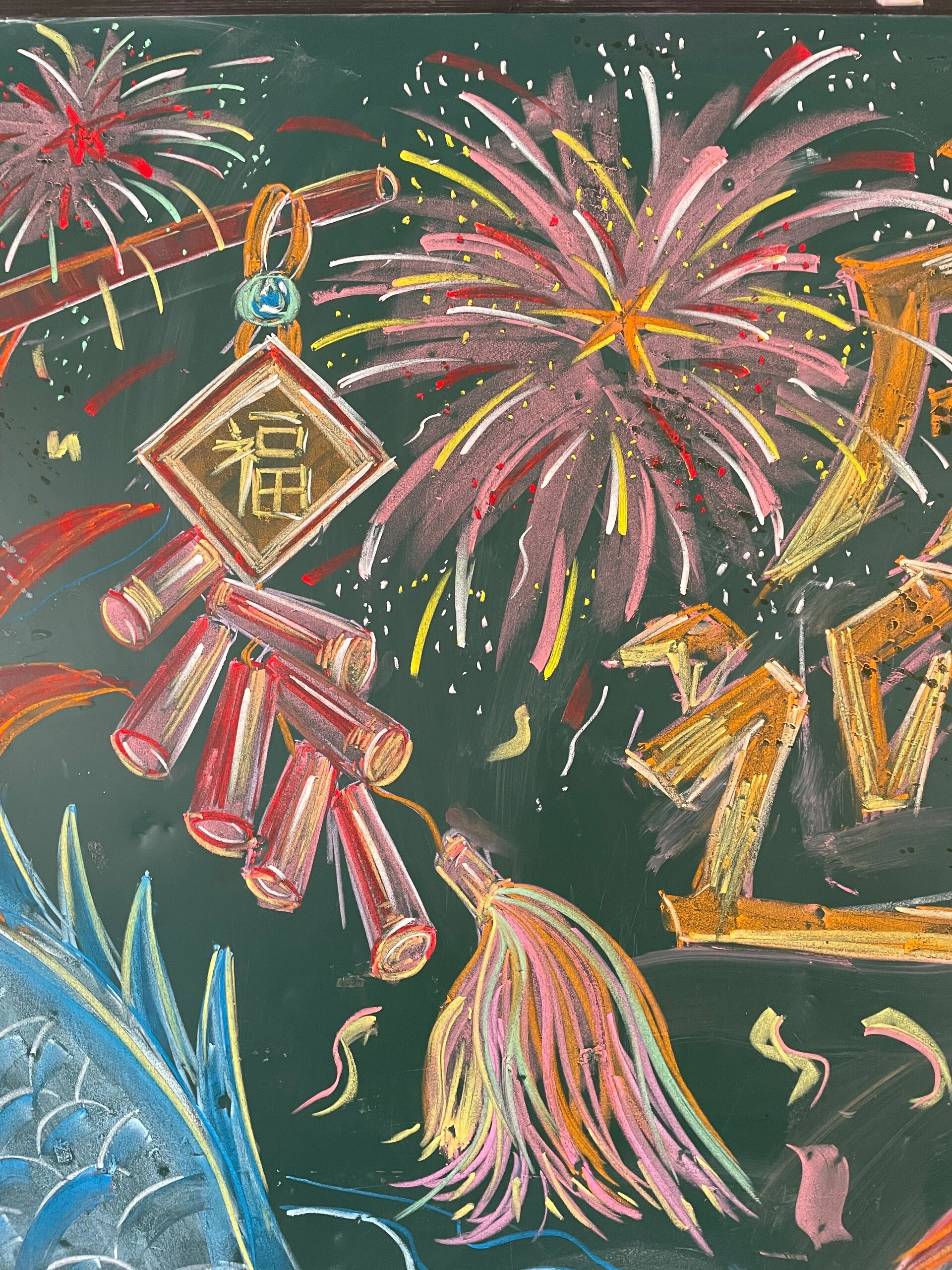 庆元旦黑板报 鞭炮画法 烟花画法