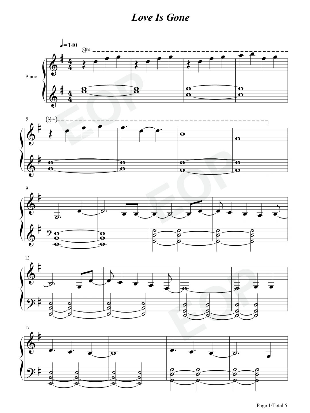 钢琴谱《love is gone》