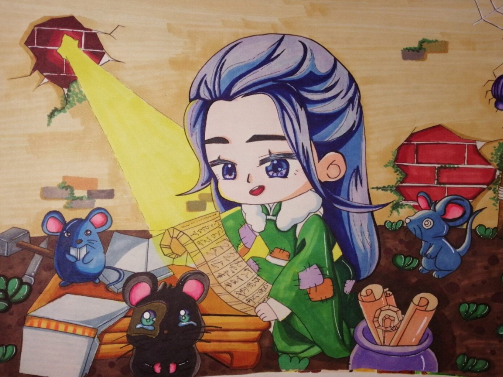 儿童画《凿壁偷光》 美好的一天从画画开始