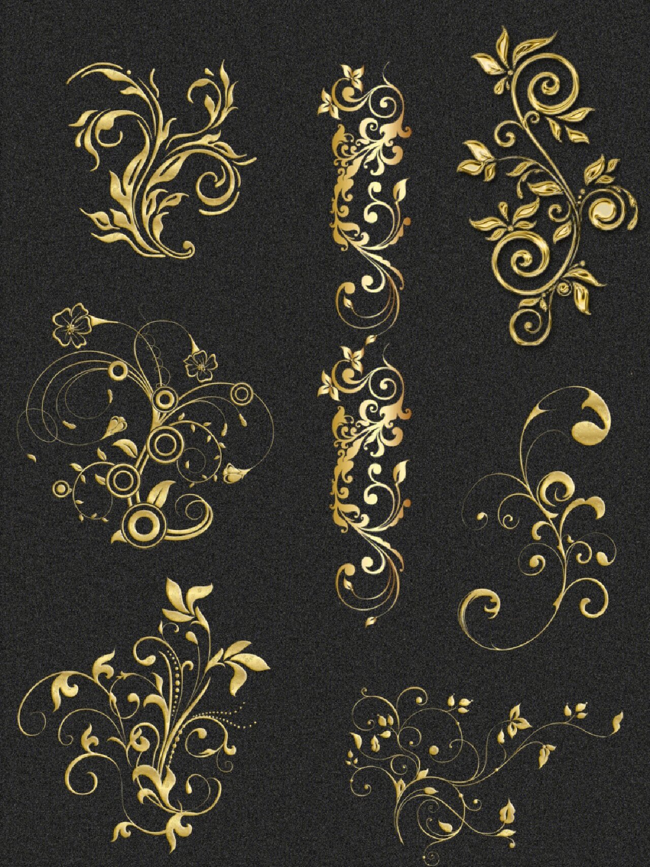 免抠png素材金色花纹,纹样装饰素材