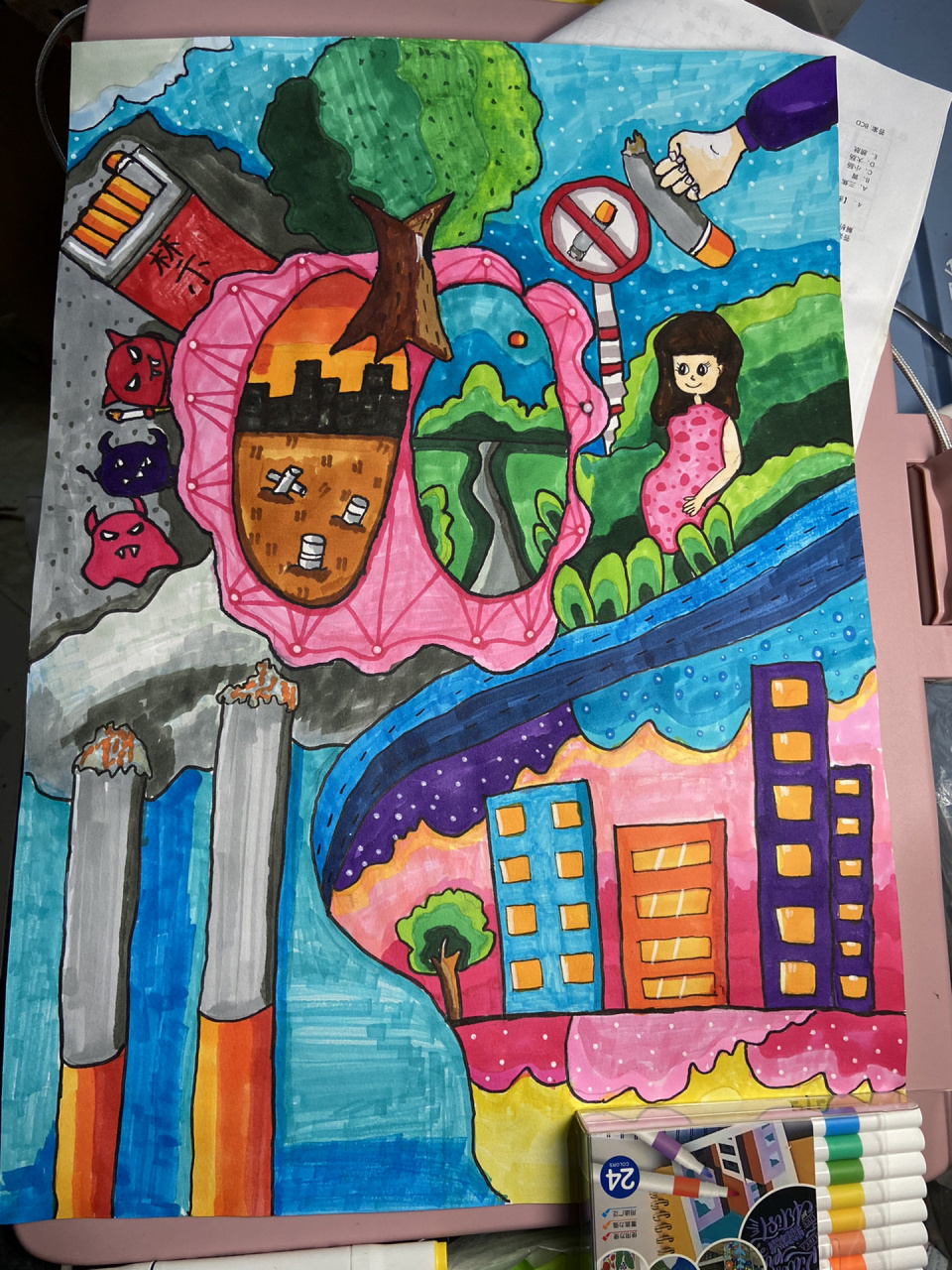 戒烟主题绘画 一个一年级的学生,学校让画4开的戒烟绘画作品!