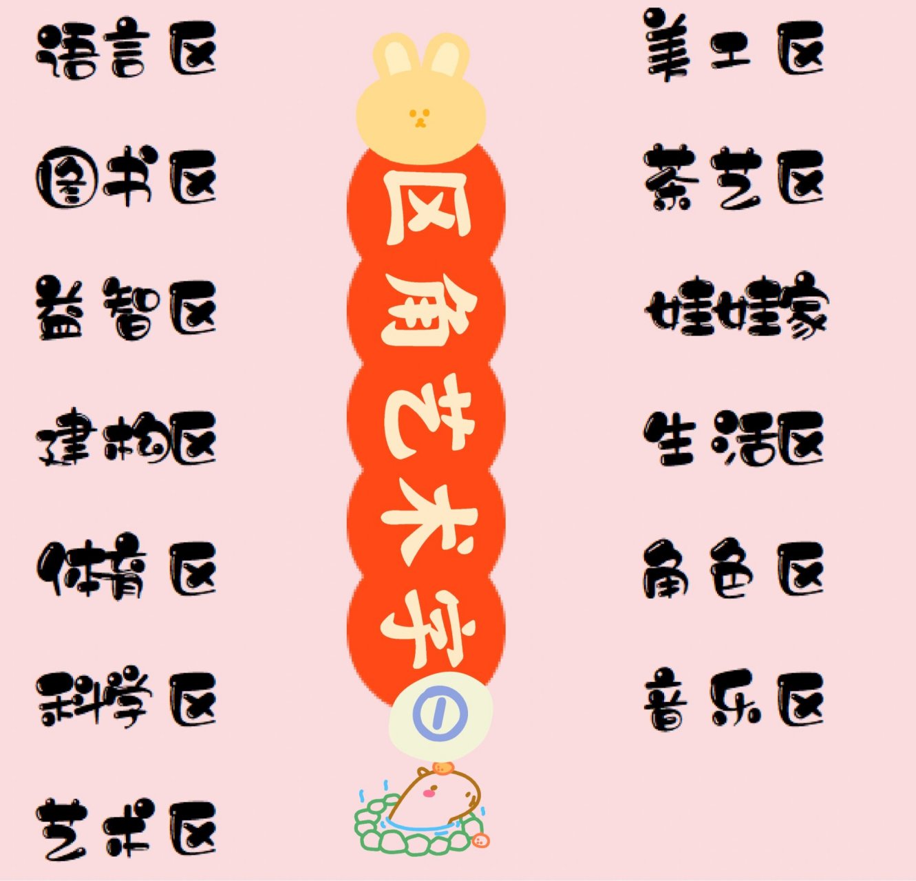幼儿园环创区角牌艺术字①  语言区,图书区,益智区,建构区