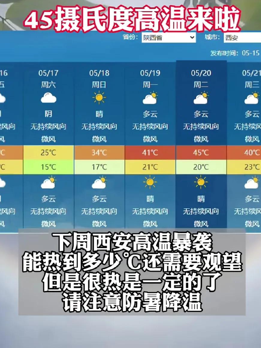 西安一周天气预报七天今日情况