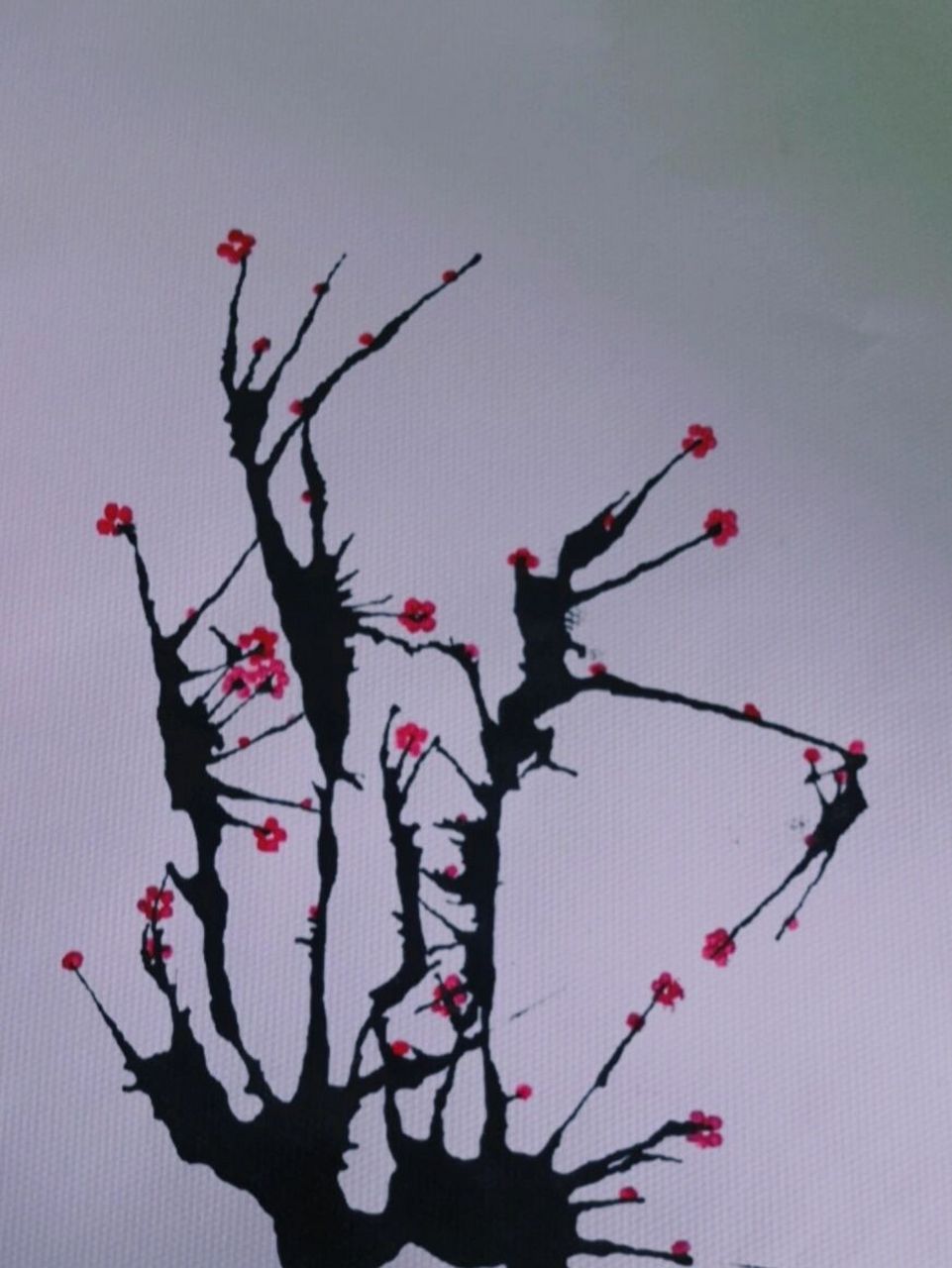 吹画—水墨梅花 这个特别出效果 ▶️材料准备:水粉纸,墨汁,红色