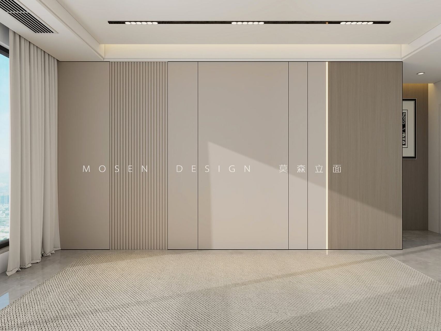 客厅装修 ▏暖咖色系沙发背景墙 材料(木饰面/格栅):准分子肤感 抗划