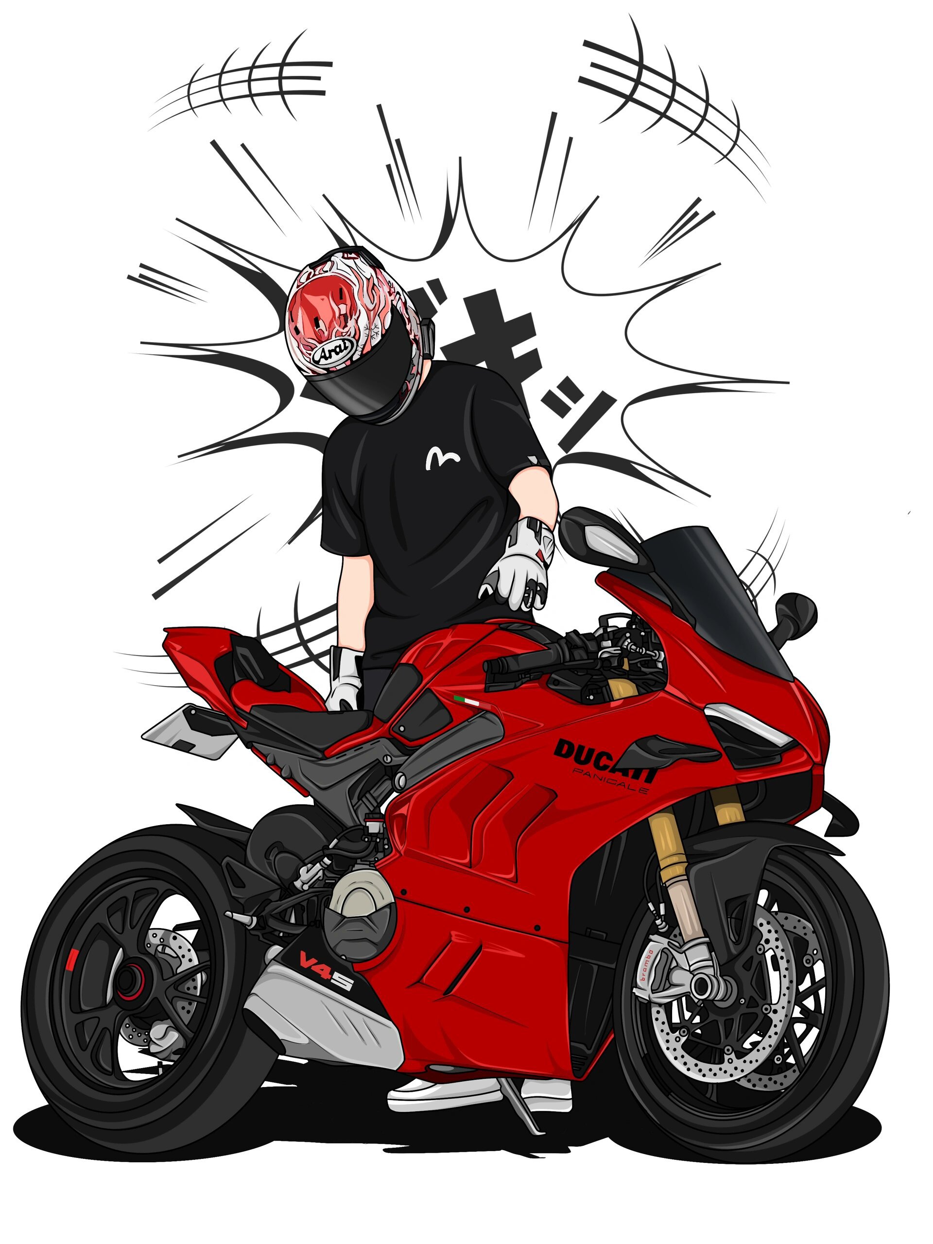 帅气机车骑士7315手绘摩托车插画头像壁纸