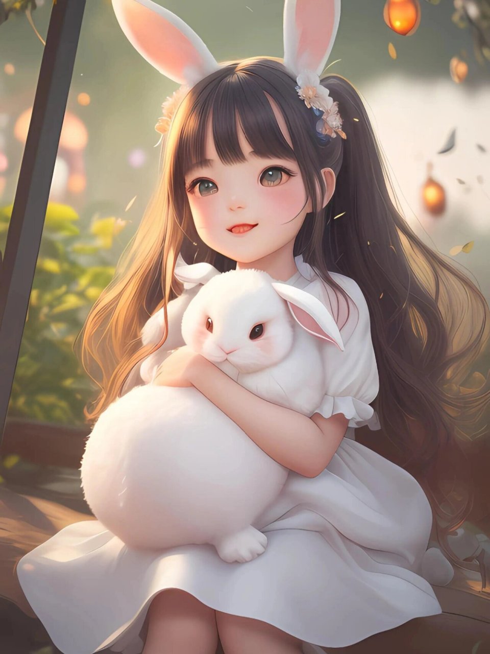 抱着兔子的女孩|兔年换新头像新壁纸啦