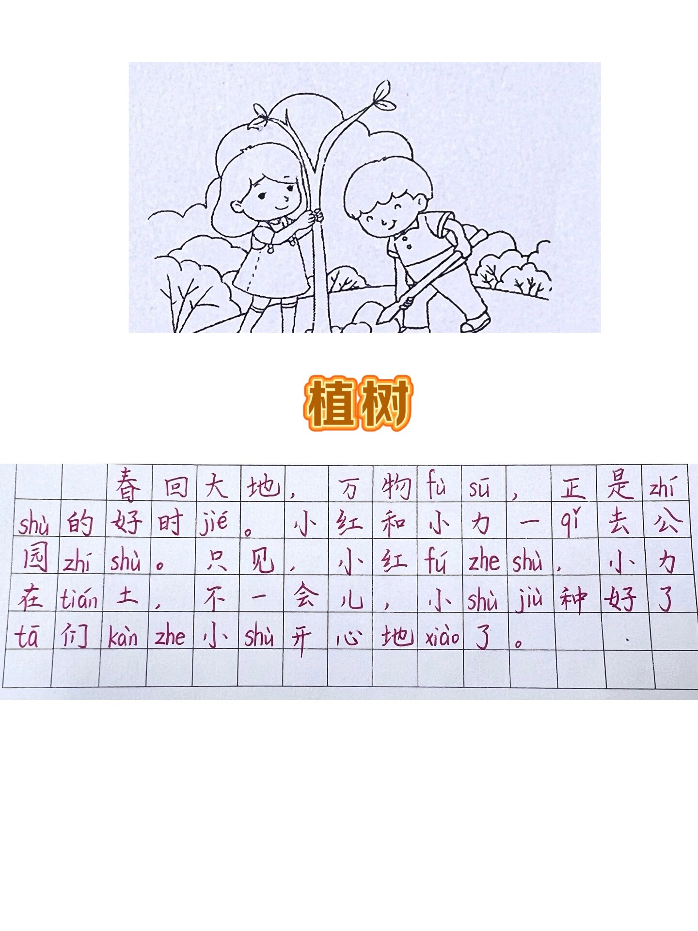 看图写话植树50字图片