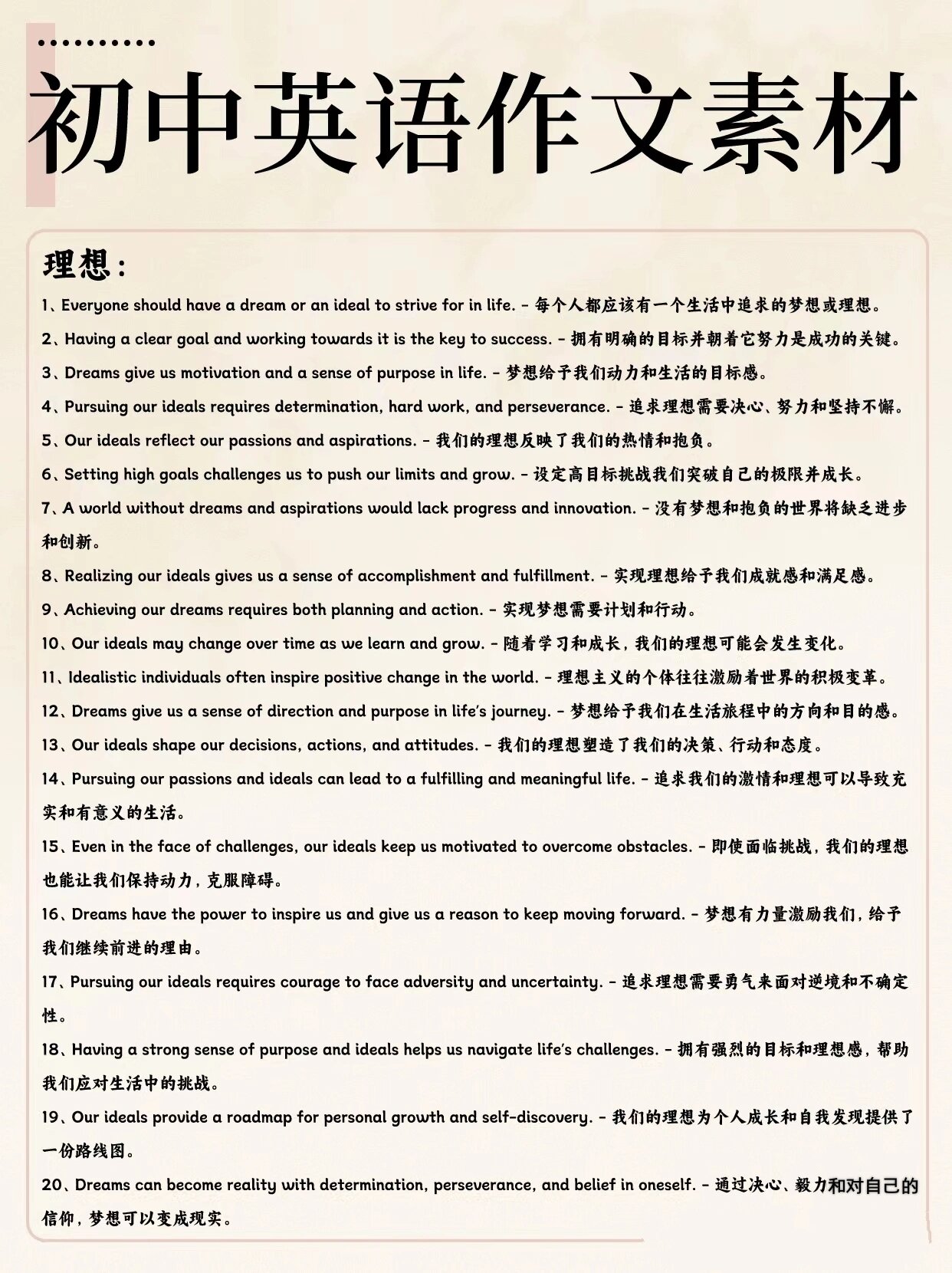 英语作文素材分类整理（校园类/社会类/科技类）的简单介绍