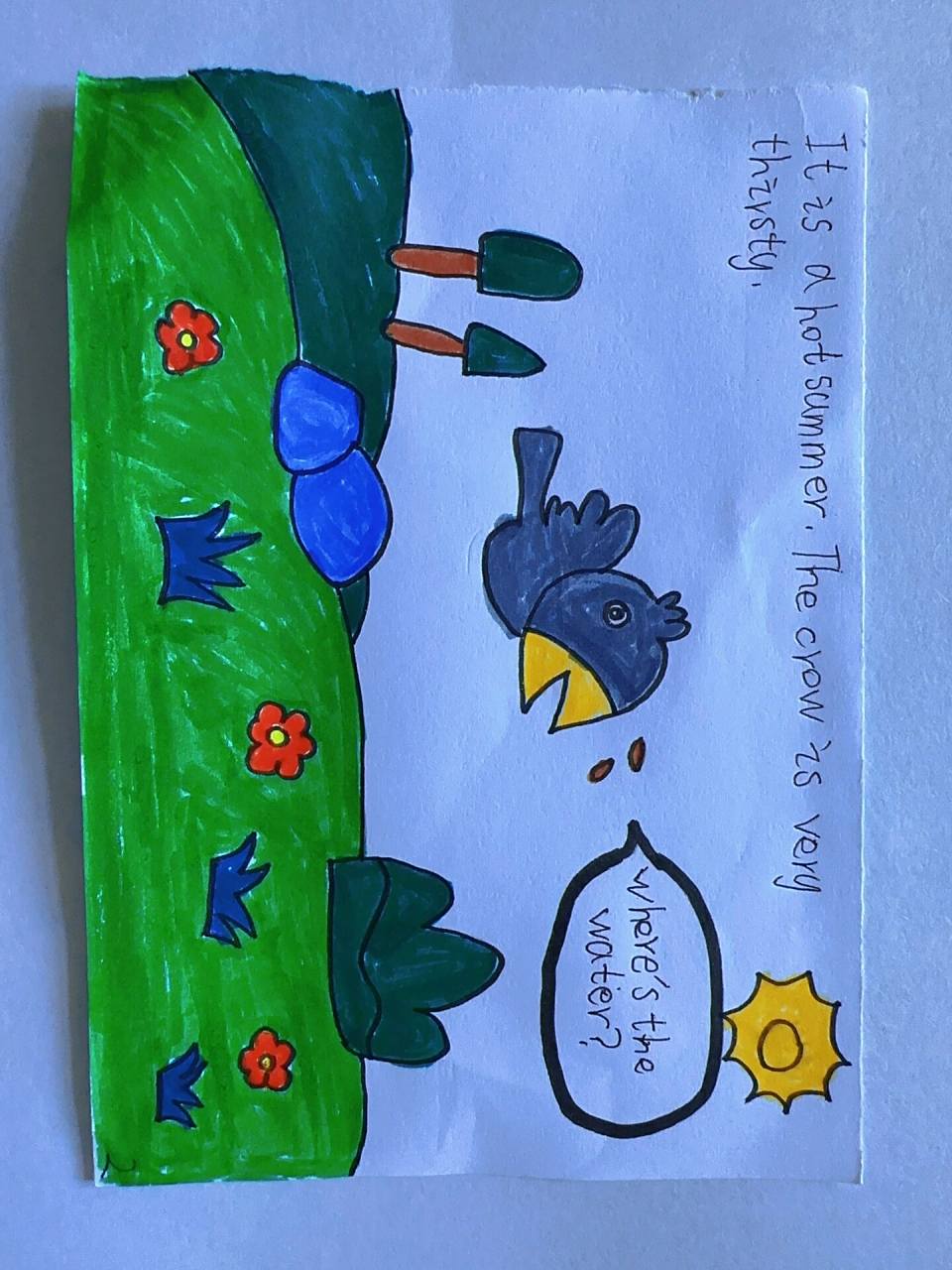 英文故事绘本绘画,乌鸦喝水