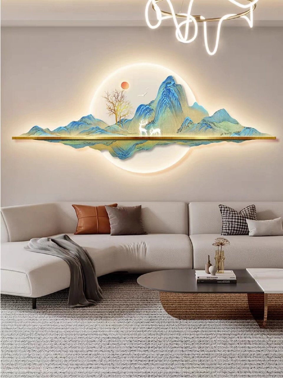 万里江山图山水画高档大气新中式茶室客厅装饰画沙发背景墙挂画鹿