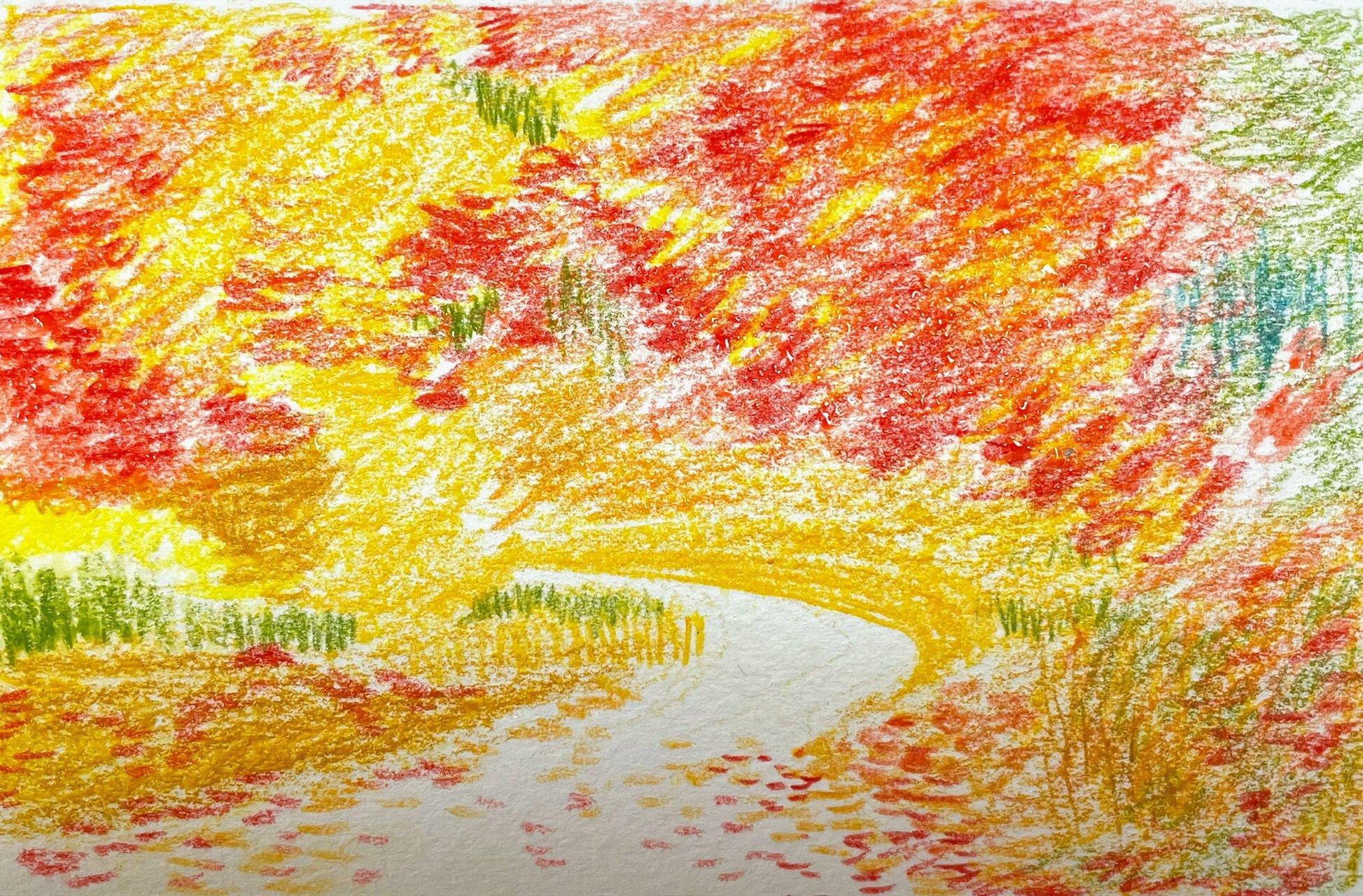 秋天的风景彩铅画图片