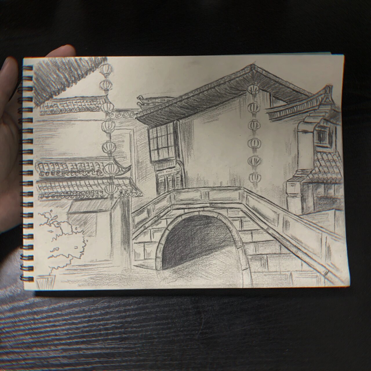 素描速写风景画徽派建筑