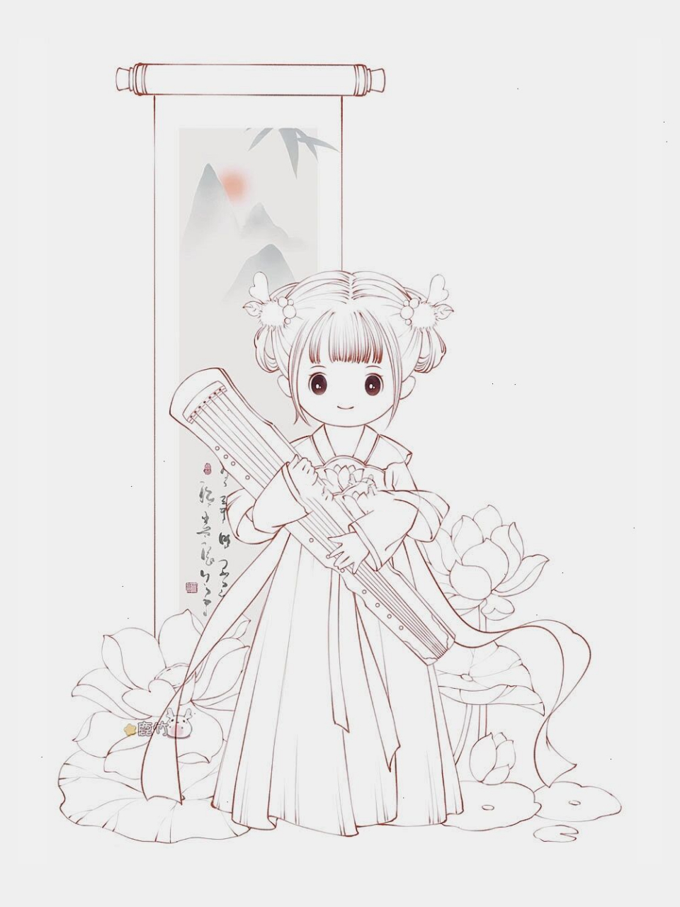 古装简笔画 古风少女图片