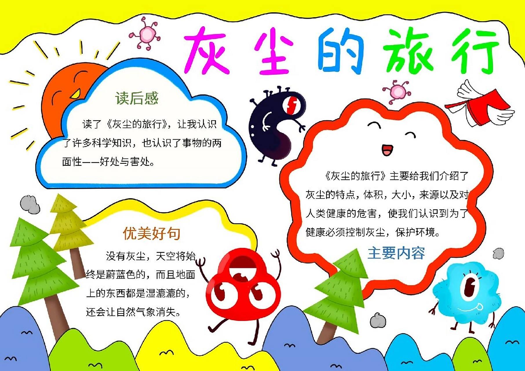 d276灰尘的旅行电子小报模板手抄报模板黑白线稿可以打印涂色