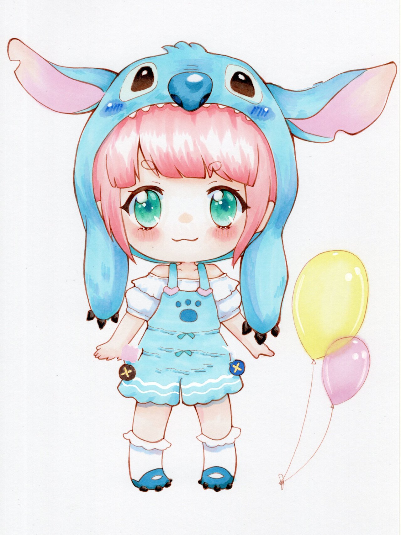 二创史迪仔q版动漫马克笔画教程,附线稿色号