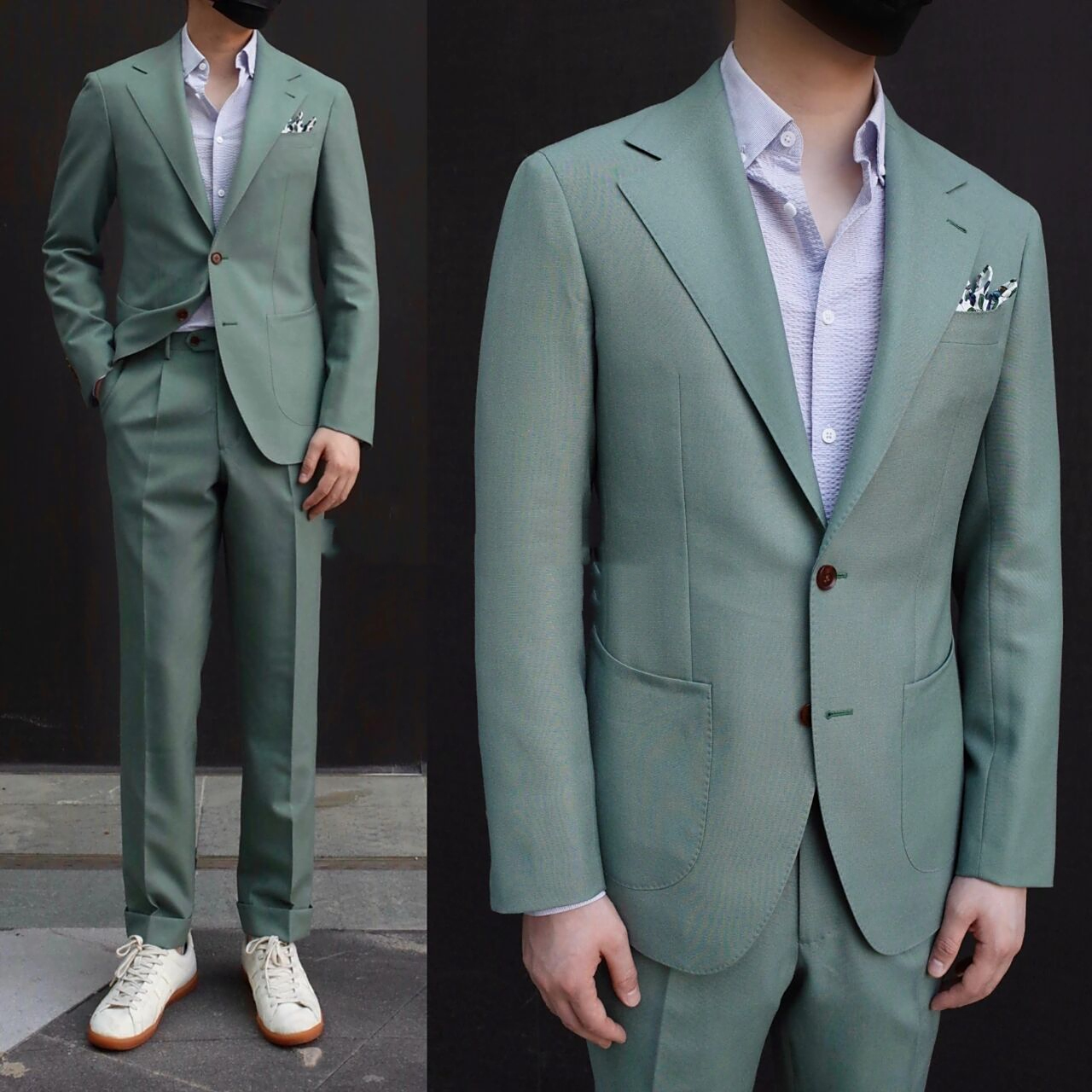 西装&小白鞋穿搭 小白鞋与西装搭配,冲淡了正式和休闲之间的违和感.