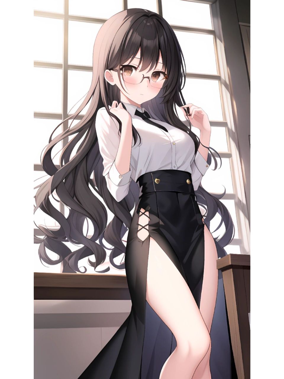 动漫二次元绘画人物,黑白礼服工作裙