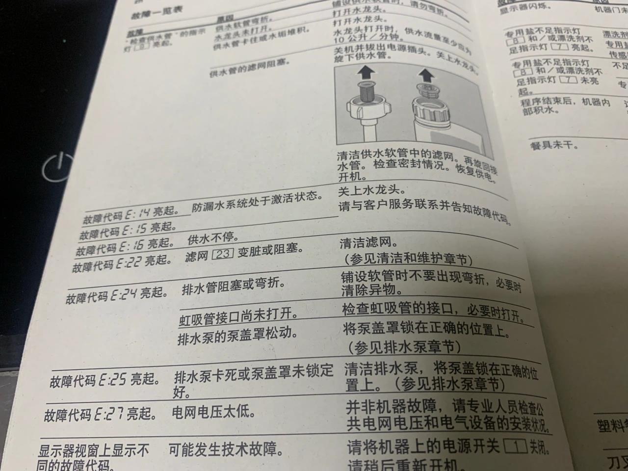 西门子 洗碗机 故障e15 去厨房喝杯水,发现洗碗机故障了(e15),查了