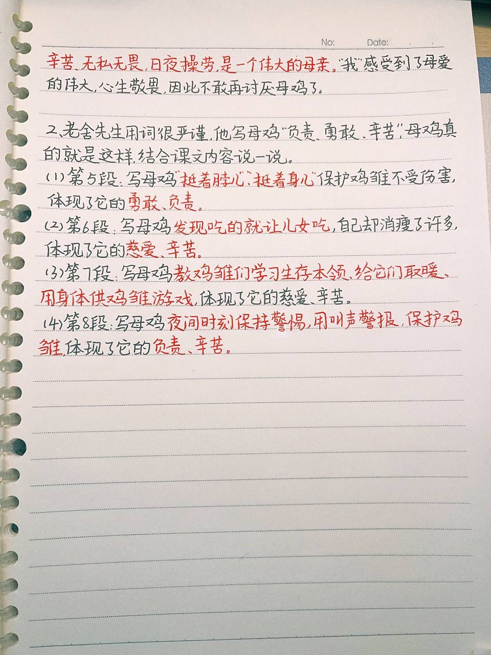 四下语文课堂笔记第13课《母鸡》 语文笔记,持续更新