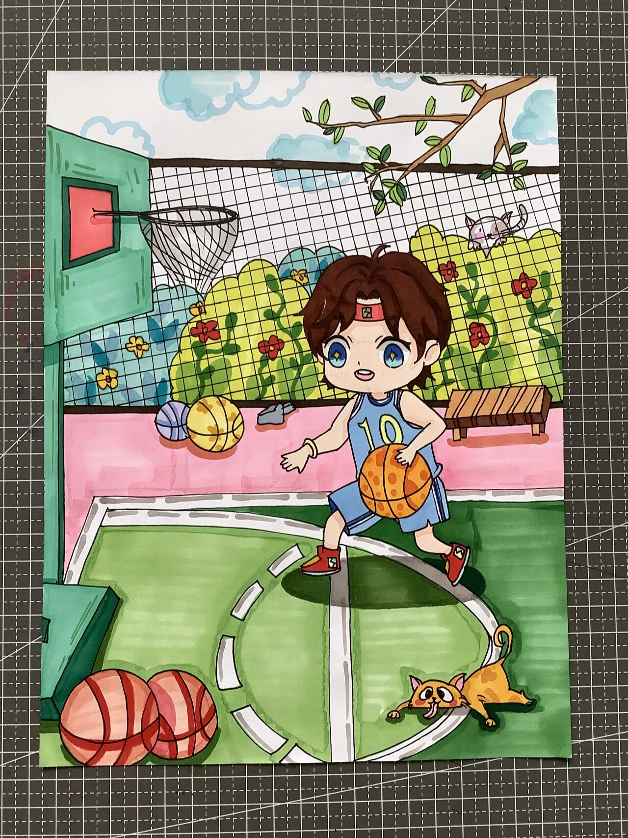 篮球运动主题绘画,含线稿