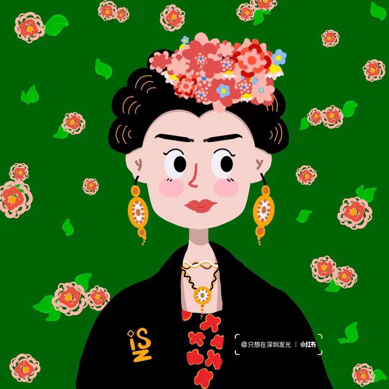 今天画的是女画家弗里达61卡罗frida kahlo 墨西哥9899女画家