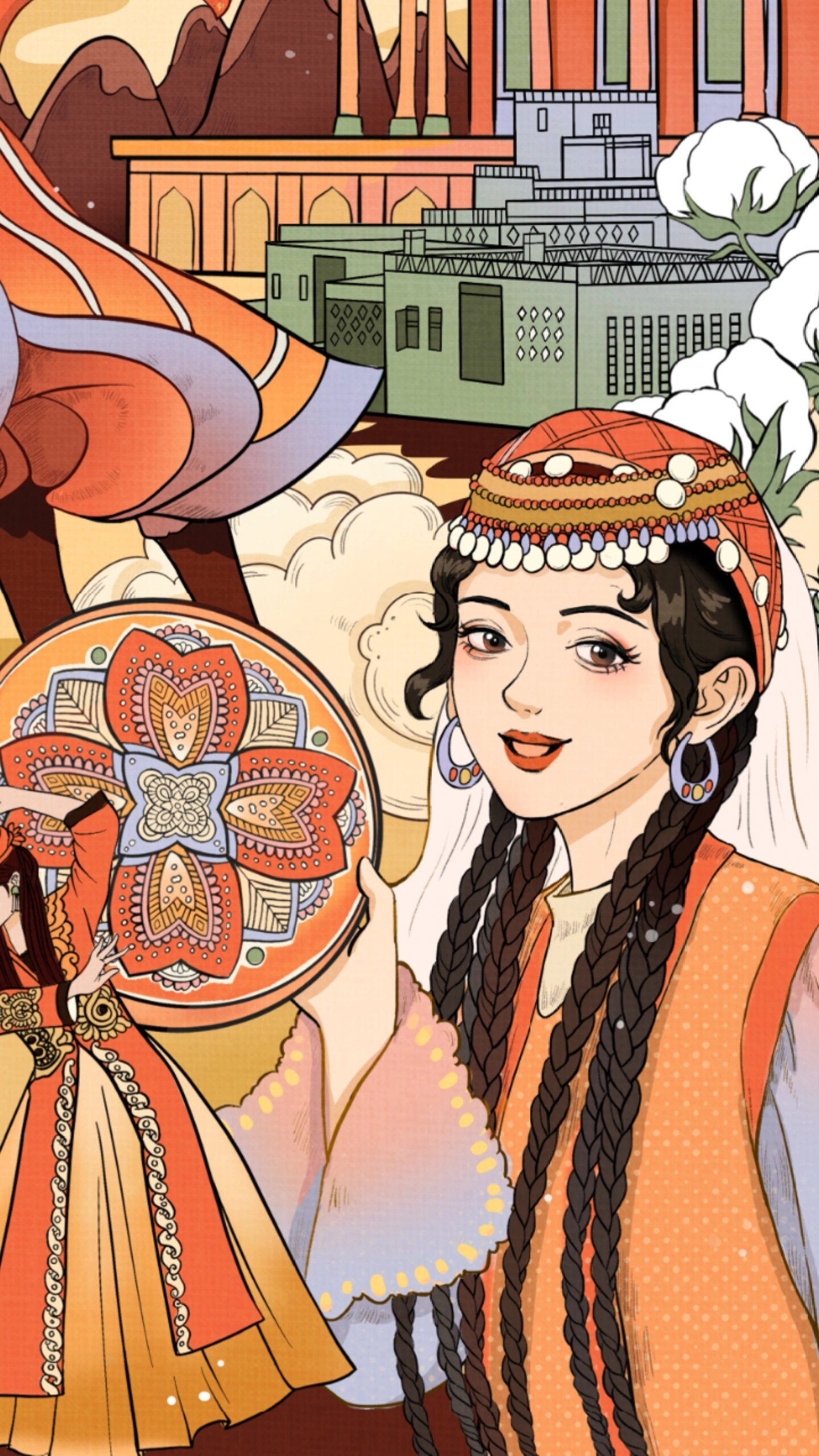 民族系列插画|维吾尔族 维吾尔族有多种习俗,包括命名礼,摇床礼,割礼
