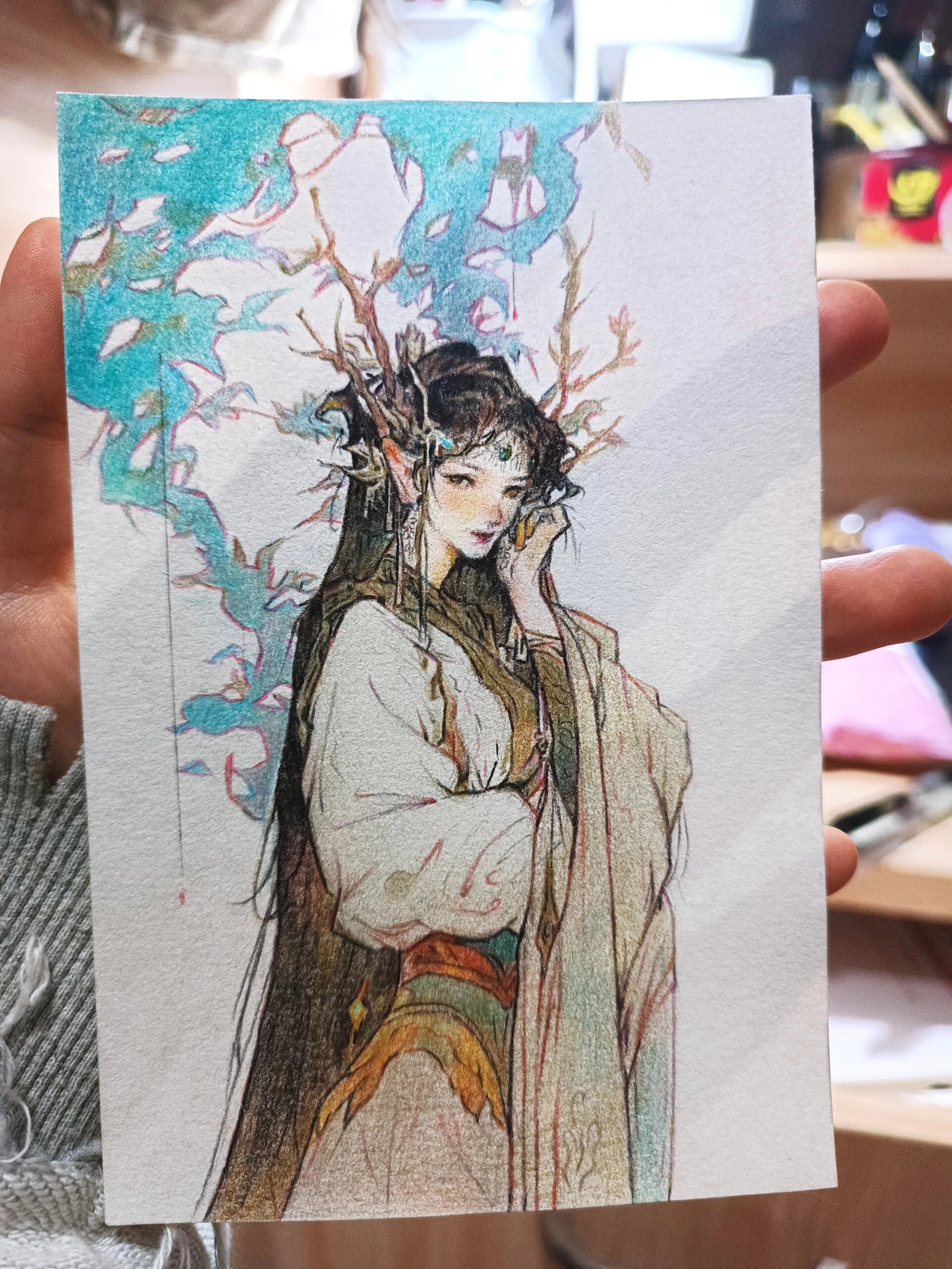 国风彩铅插画古风人物教程